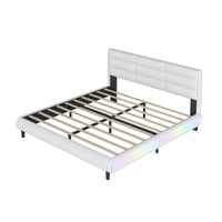 King Size Upholstered Platform Bed With Led Light Strips,White King White Upholstered