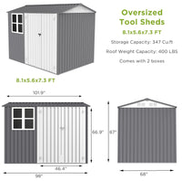 Storage Shed 6 X 8 Ft Large Metal Tool Sheds With Window Grey Rectangular None Garden & Outdoor Modern Year Round Use Anchored Metal