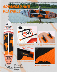 Inflatable Stand Up Paddle Board 11'X34"X6" With Accessories Water Sports Black Orange Anti Slip Garden & Outdoor American Design,Beach Multifunctional Pvc