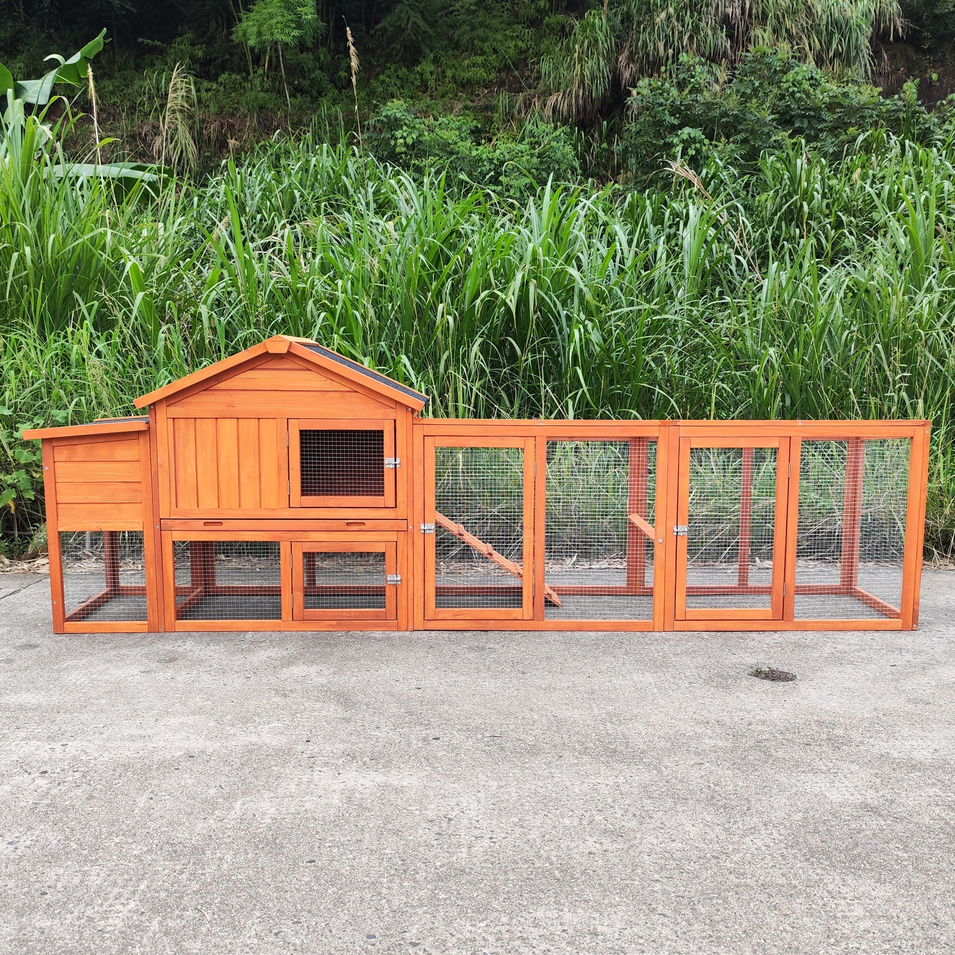 111.5" Wooden Chicken Coop, Large Hen House With Nesting Box Poultry Cage, Rabbit Hutch Bunny Cagewaterproof Uv Panel For Backyard Natural Wood