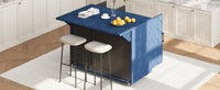 K&K 51.2"W 3D Wave Stripes Ash Veneer Not Cheap Paper Kitchen Island With Drop Leaf, Farmhouse Kitchen Island On Wheels With Internal Storage Rack, Rolling Kitchen Cart Navy Blue Navy Blue Nature