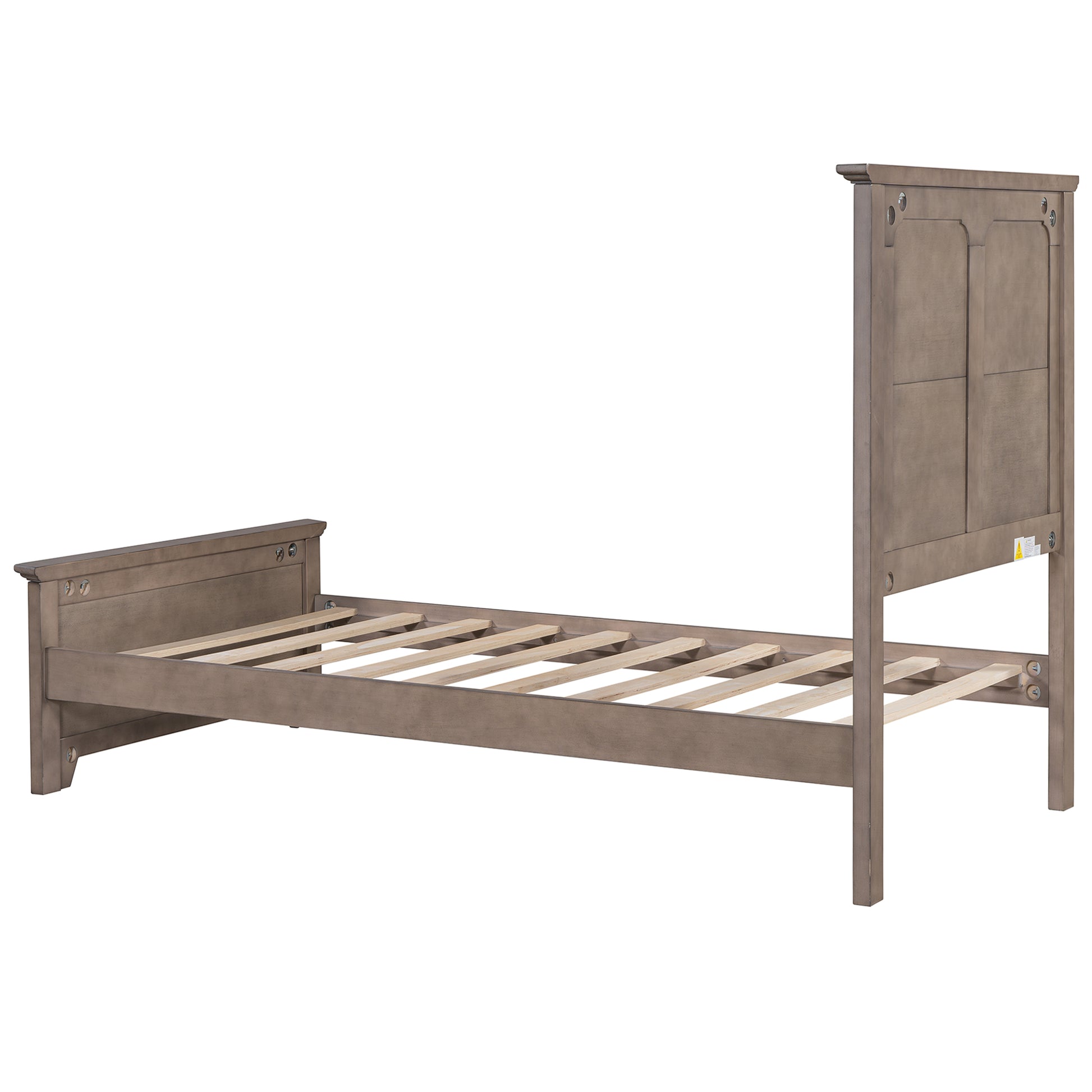 Farmhouse Wooden Platform Twin Size Bed With Panel Design Headboard And Footboard For Teenager, Ash Brown Twin Ash Brown Pine