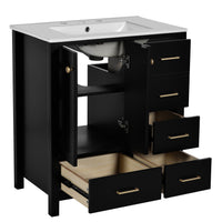 30'' Bathroom Vanity With Resin Sink Combo, Solid Wood Frame Bathroom Storage Cabinet, Freestanding Vanity Set With 4 Drawers& Soft Closing Doors, Black Black Bathroom Modern Solid Wood Mdf Resin