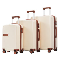 Hardshell Luggage Sets 3 Pcs Contrast Color Suitcase With Spinner Wheels And Tsa Lock 20" 24" 28" Available Brown White Abs