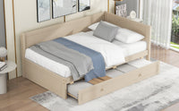 Twin Size Wood Daybed With Trundle And Guardrail, Beige Box Spring Not Required Beige Wood Solid Wood Mdf