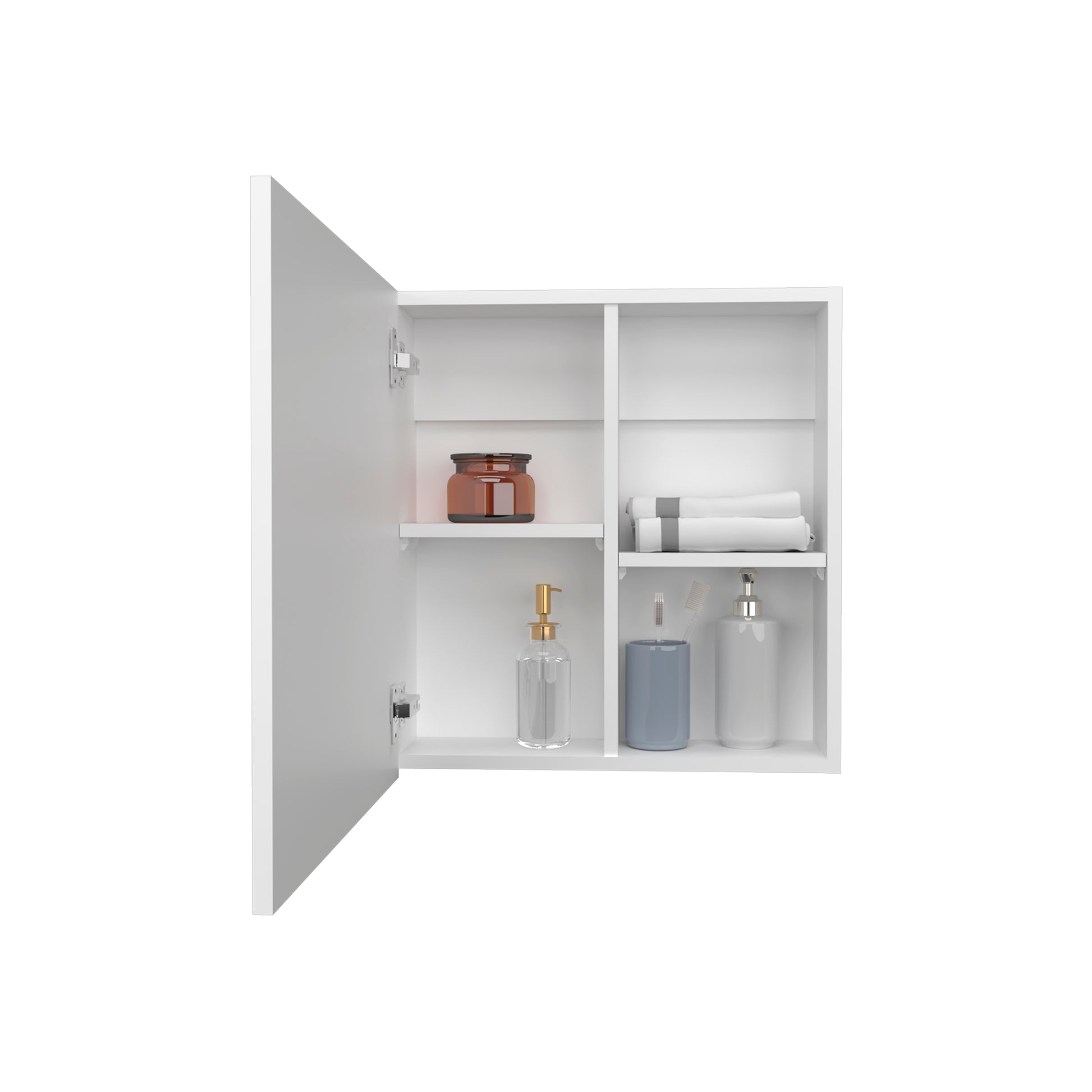 Duma 21.1" H X 19.7" W Mirror Medicine Cabinet, One Door With Four Interior Shelves For Bathroom, Kitchen White White Particle Board