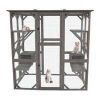 Catio Outdoor Cat Enclosure Cat Catio Cat House, Cat Cage Condo Indoor Playpen Kitty House Shelter With Multi Platforms, Waterproof Roof, Pull Out Tray 71.3" L X 38.4" W X 70.7" H Grey Solid Wood