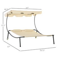 Outsunny Patio Double Chaise Lounge Chair, Outdoor Wheeled Hammock Daybed With Adjustable Canopy And Pillow For Sun Room, Garden, Or Poolside, Beige Beige Steel