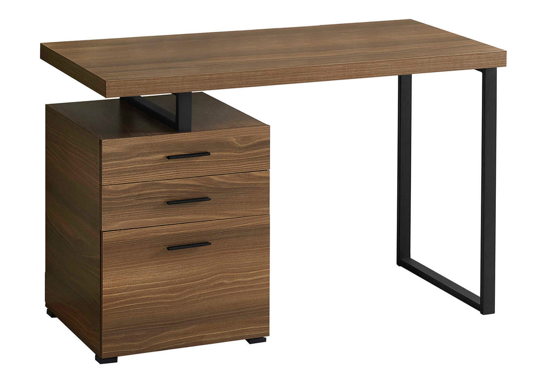 Computer Desk, Home Office, Laptop, Left, Right Set Up, Storage Drawers, 48"L, Work, Walnut Laminate, Black Metal, Contemporary, Modern Walnut Particle Board