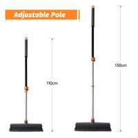 Floor Brush With Squeegee, Powerful Cleaning Tool For Concrete, Tile, Bathrooms, Kitchens, Garages And Swimming Pools, Adjustable Long Handle For Easy Lathering And Stain Removal Black Plastic