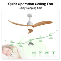 52" Ceiling Fan With Dimmable Led Light Remote Control,Quiet Dc Motor 6 Speed Levels,Adjust Height 3 Pcs Rod Reversible Ceiling Fan, For Patio Living Room, Bedroom, Office,Indoor. White Natural White Farmhouse,Industrial Iron Wood