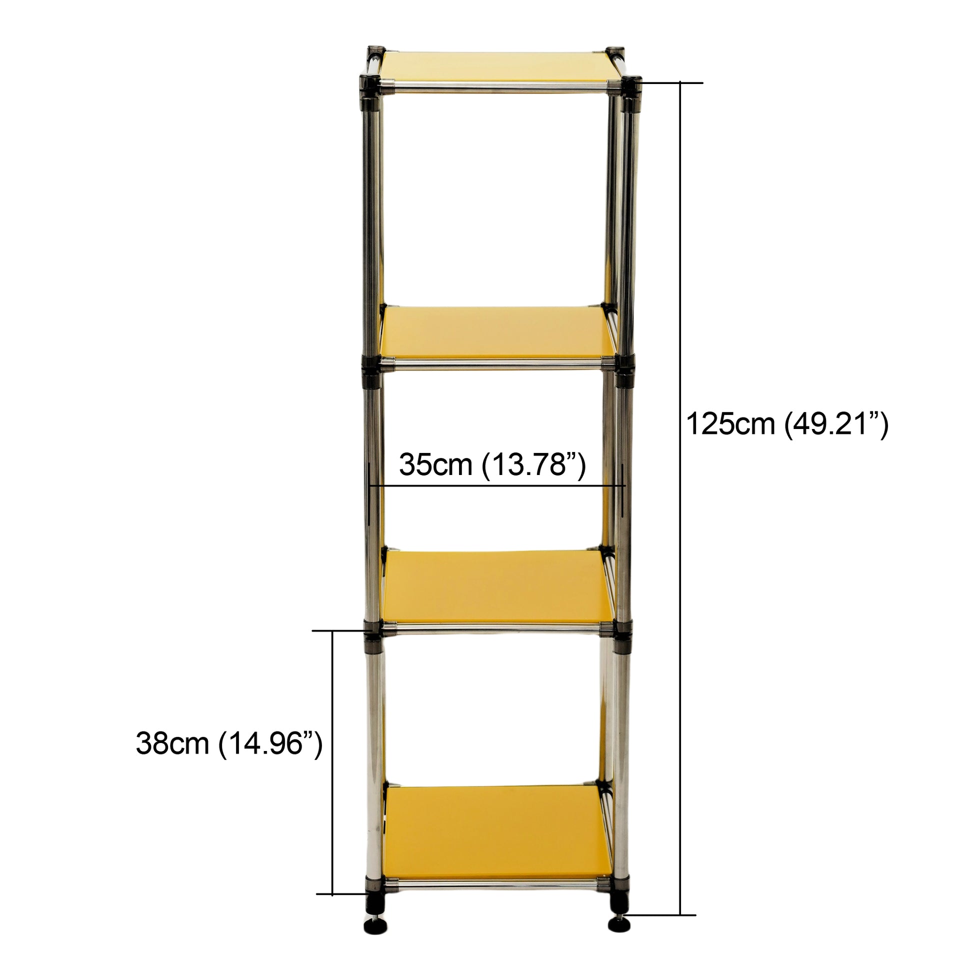 Korean Yellow 4 Tier Heavy Duty Stainless Steel Storage Shelving Unit, 100Lbs Shelf 49"H X 14.9"W X 13.7"D For Indoor Outdoor Organizationmodular Rack, Extremely Durabl Yellow Primary Living Space