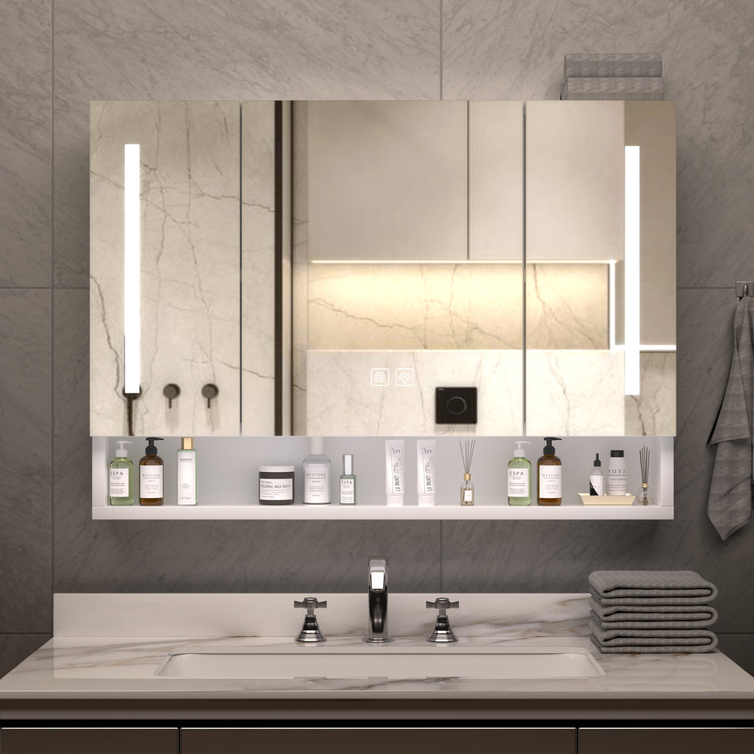 Modern 39X28 Inches Bathroom Cabinets, Medicine Cabinets With Mirrors And Led Lights, Bathroom Storage Cabinet With Multilevel Storage Compartments White 3 1 36 To 47 In 24 To 31 In Mirror Included Bathroom Wall Mounted Modern 5 10 Inches Aluminium