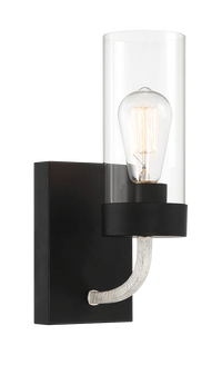 Zephyr Single Light Sconce With Clear Glass Metal Black Finish Black,Clear Glass,Metal