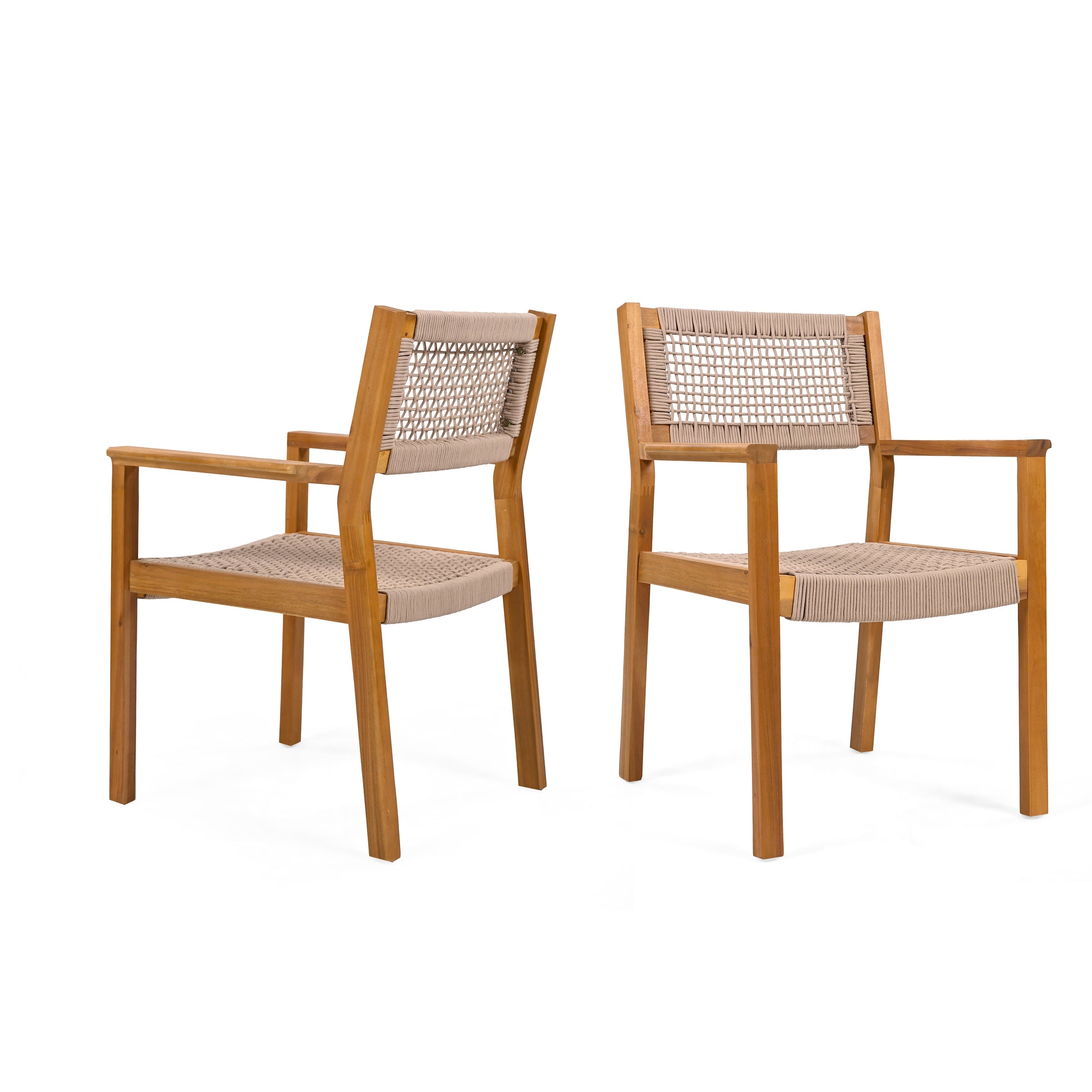 Braided Dining Chair Light Brown Light Brown,Teak Acacia Wood,Rope