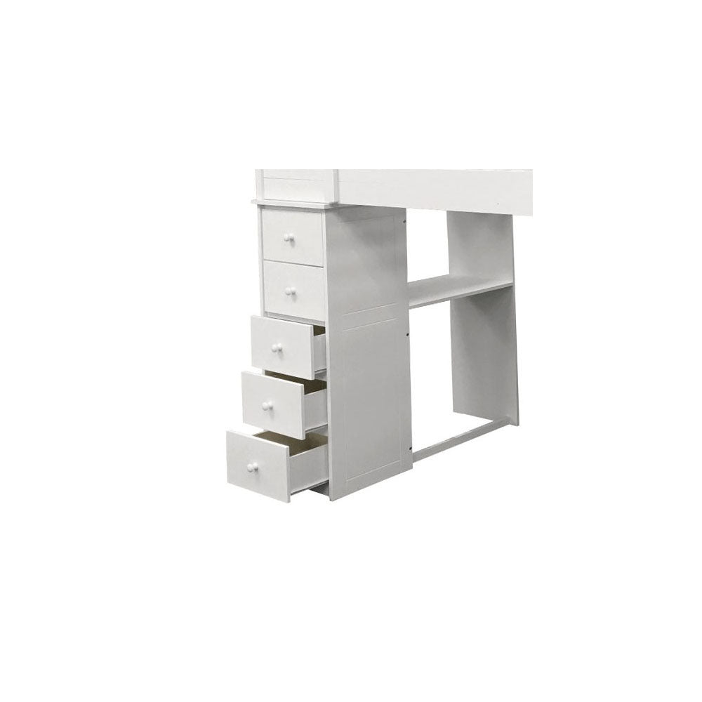 White Twin Loft Bed With Desk And Chest White Bedroom Particle Board Mdf