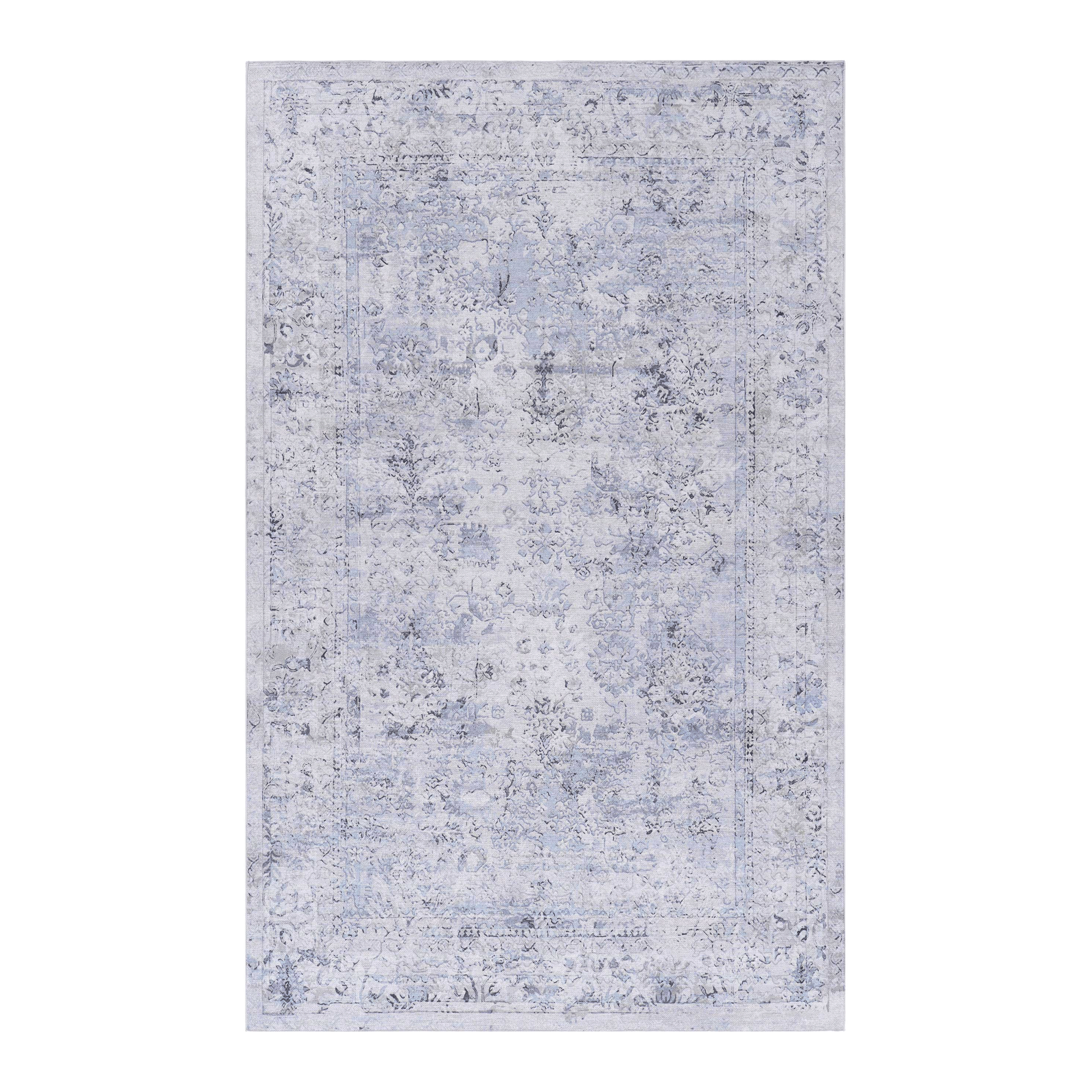 Area Rugs 9X12 Living Room, Machine Washable Area Rugs, Low Pile, Non Slip, Non Shedding, Foldable, Kid&Pet Friendly Area Rugs For Living Room, Bedroom, Kitchen, Dining Room, Blue Cream, 9X12 Blue Cream Chenille Polyester