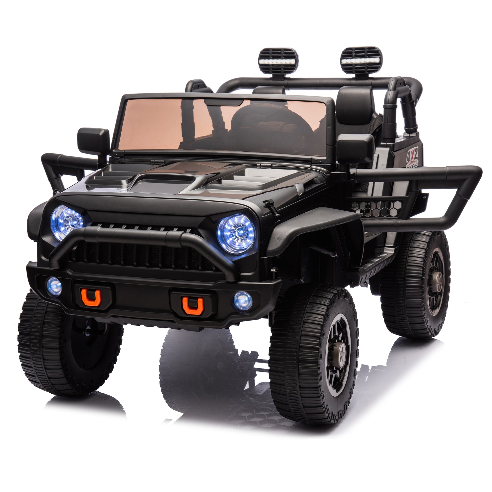 24V Two Seater Kids Ride On Truck Car W Parents Control,200W*2,Seat Width 20.28In,Four Wheel Suspension,Led Lights,Music,Mp3,Bluetooth,Two Independent Seat Belts,Suitable For Off Road For Kids Aged