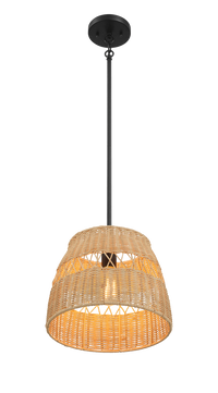 Essence Single Lights Pendant With Rattan Shade Black Metal Finish For Farmhouse Style Black,Rattan Ceiling Lights Metal,Rattan