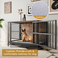 Dog Crate Furniture, Wooden Dog Crate Table, 38.9" Dog Kennel With 2 Sliding Doors And Thick Iron Door Frame, Decorative Pet Crate House For Large Medium Small Dog Indoor Use Rustic Brown Black Brown Large 41 70 Lbs Mdf Metal