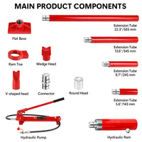 20 Ton Porta Power Kit, Portable Hydraulic Jack With1.43 M Oil Hose, Car Frame Repair Tool With Storage Case For Automotive Red Steel