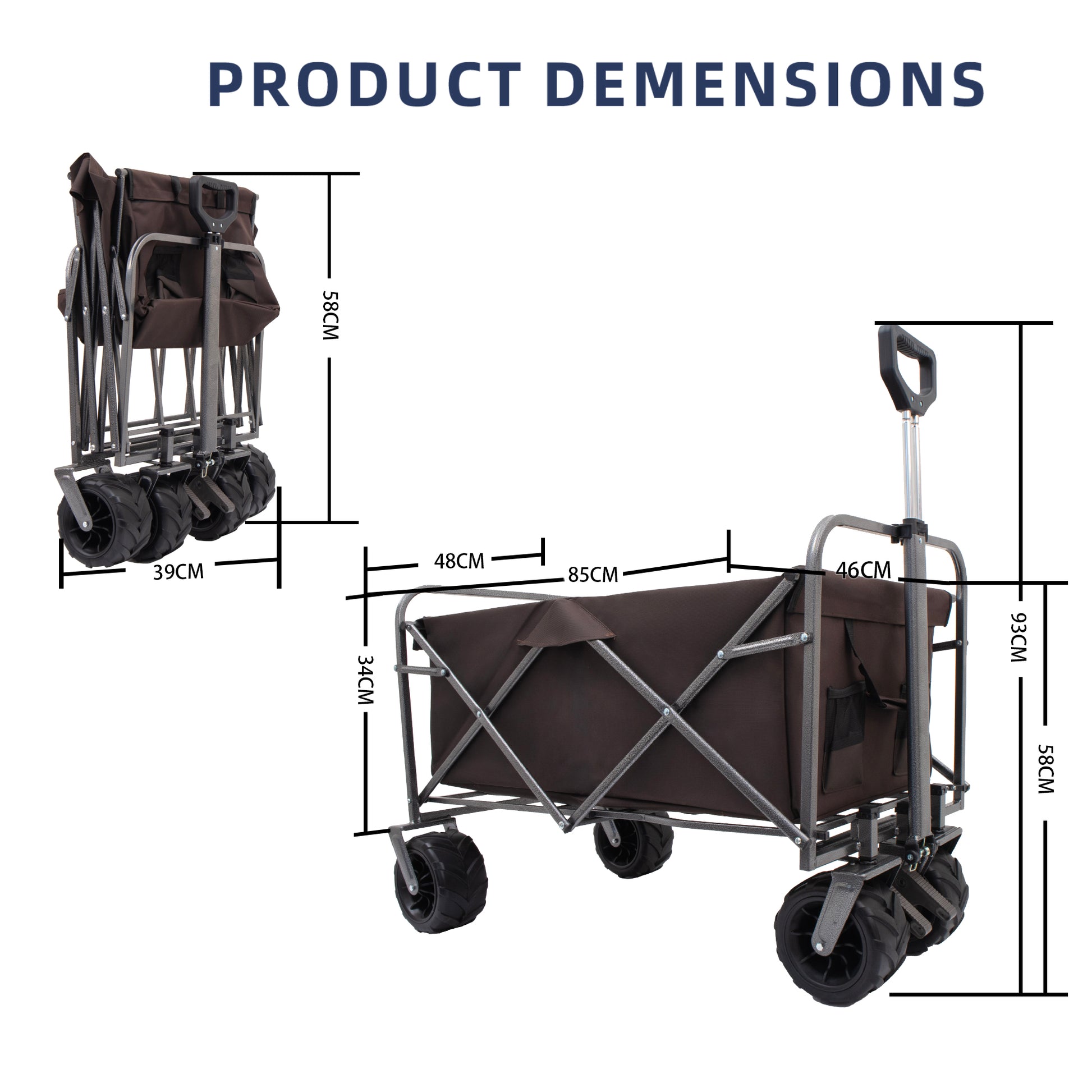 Outdoor Garden Park Utility Kids Wagon Portable Beach Trolley Cart Camping Foldable With Big Wheels Folding Wagon Black Brown Garden & Outdoor Fabric Steel