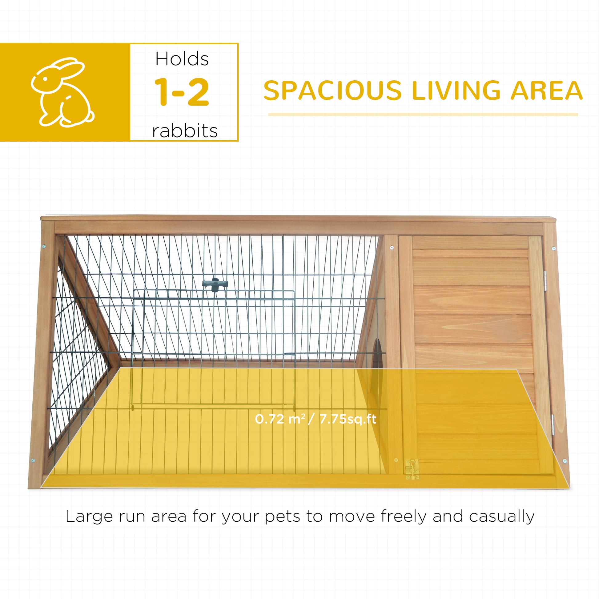 Pawhut 46" X 24" Wooden A Frame Outdoor Rabbit Cage Small Animal Hutch With Outside Run & Ventilating Wire, Yellow Yellow Wood