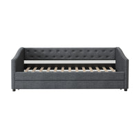 Twin Size Daybed With Twin Size Trundle Upholstered Tufted Sofa Bed, With Button On Back And Copper Nail On Waved Shape Arms Dark Grey Twin Dark Grey Wood Fabric