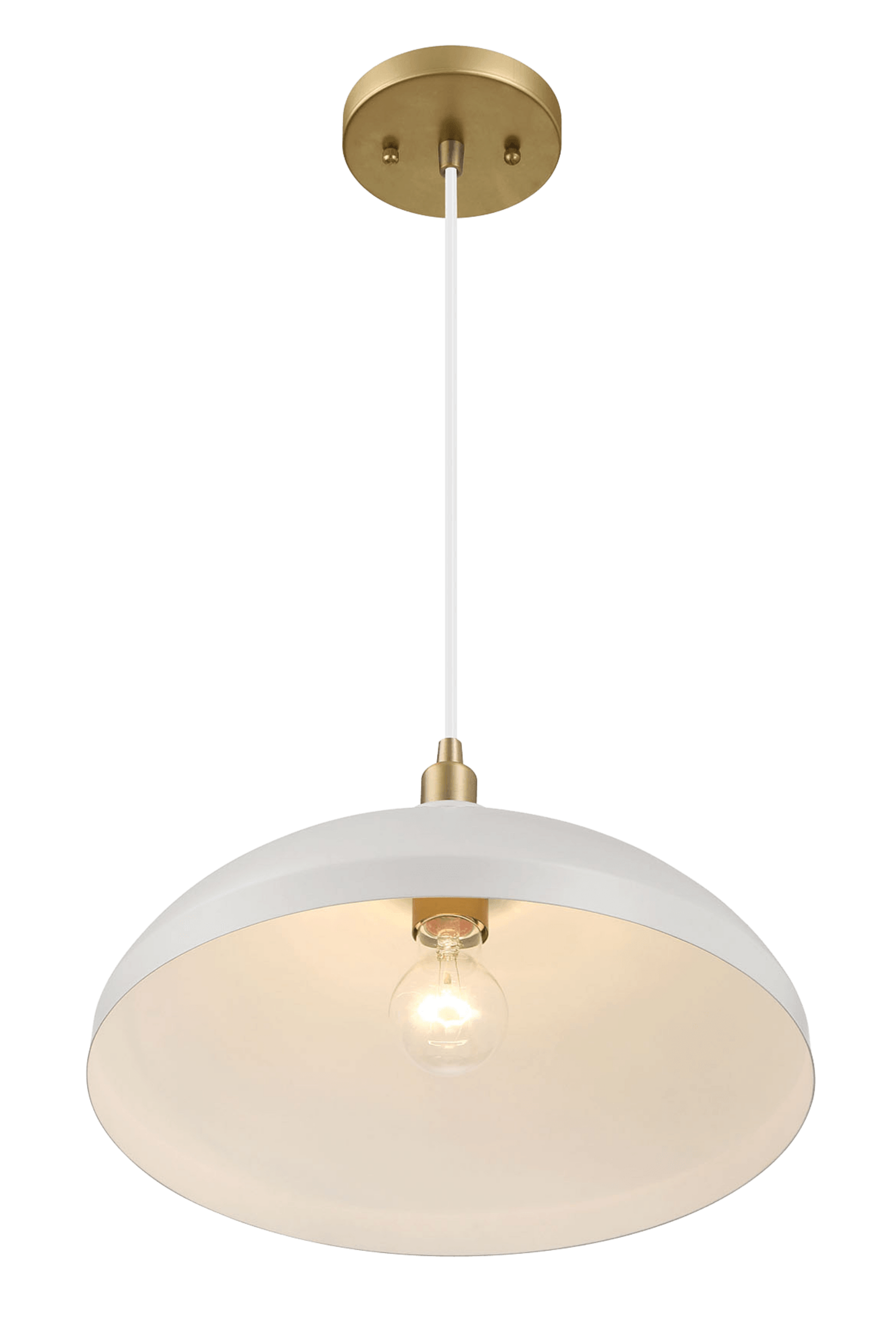 Astral Single Light White Pendant Lamp With Golder Brass Finish For Entrance Kitchen Island 14"D 8"H Gold,White Ceiling Lights Metal