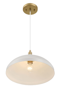 Astral Single Light White Pendant Lamp With Golder Brass Finish For Entrance Kitchen Island 14"D 8"H Gold,White Ceiling Lights Metal