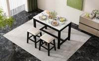 3 Piece Modern Faux Marble Versatile Bar Table Set With Storage Drawers And Padded Stools, Ideal For Space Saving Dining Nooks Or Small Kitchens Black Black Solid Wood Mdf