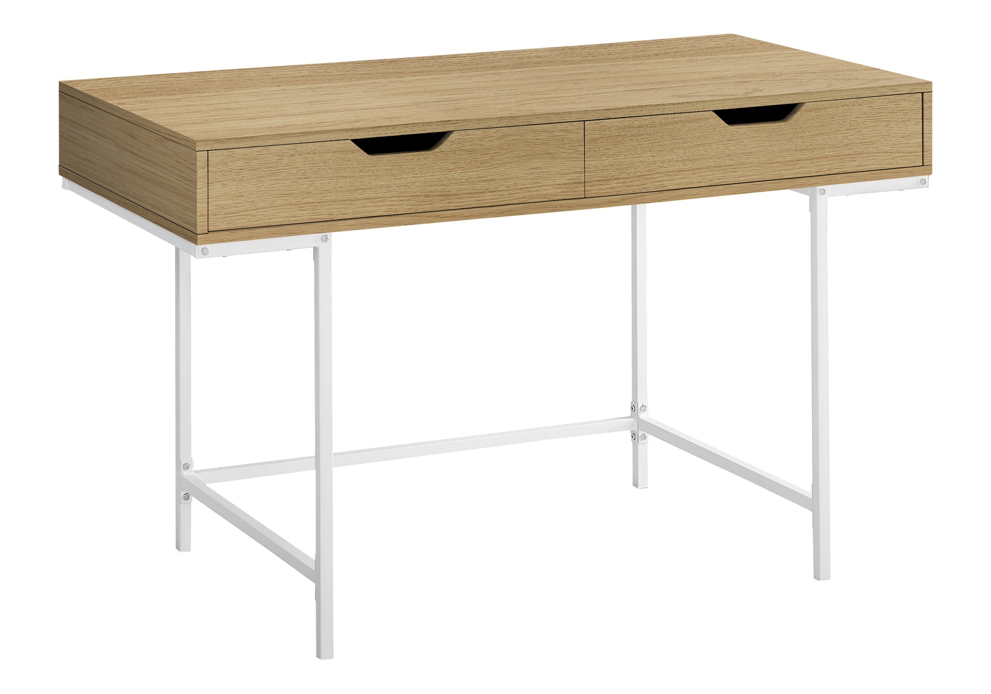 Computer Desk, Home Office, Laptop, Storage Drawers, 48"L, Work, Natural Laminate, White Metal, Contemporary, Modern Natural Particle Board