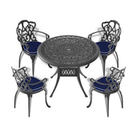 35.43 Inch Cast Aluminum Patio Dining Table With Black Frame And Umbrella Hole Dining Set Black Rust Resistant Frame Garden & Outdoor Complete Patio Sets Aluminium