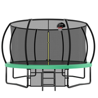 14Ft Trampoline With Enclosure Recreational Trampolines With Ladder And Antirust Coating, Astm Approval Outdoor Trampoline For Kids Green Steel