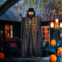 Homcom 6' Life Size Halloween Hanging Pumpkin Ghost Decoration, Light Up Eyes And Creepy Talking, Sound Activated Prop For Indoor Or Covered Outdoor Porch, Battery Operated Multicolor Polyester