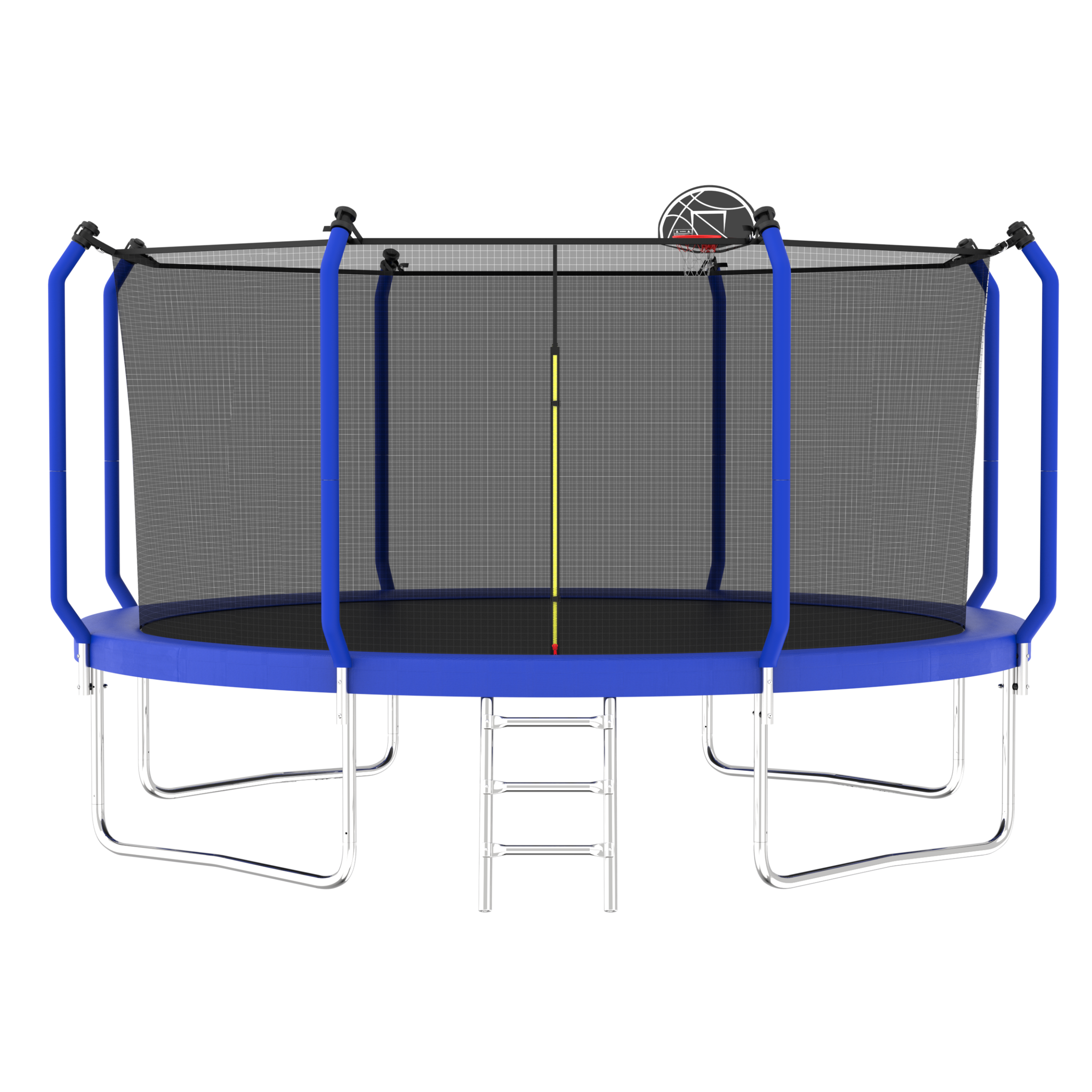 14Ft Trampoline With Basketball Hoop, Astm Approved Reinforced Type Outdoor Trampoline With Enclosure Net Blue Steel