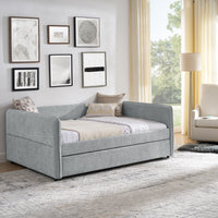 Daybed With Trundle Upholstered Tufted Sofa Bed, Full Size, Boucle Fabric, Grey 83"X58.5"X29.5" Grey Linen