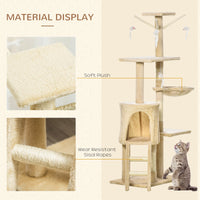 Pawhut 53" Plush Sturdy Interactive Cat Condo Tower Scratching Post Activity Tree House Beige Beige Mdf