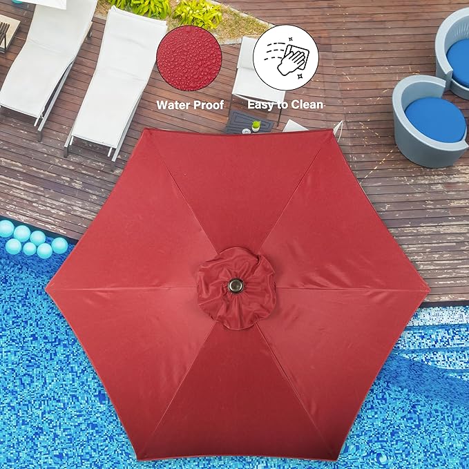 7.5Ft Patio Umbrella Outdoor Table Market Yard Umbrella With Push Button Tilt Crank, 6 Sturdy Ribs For Garden, Deck, Backyard, Pool, Red Red Stainless Steel