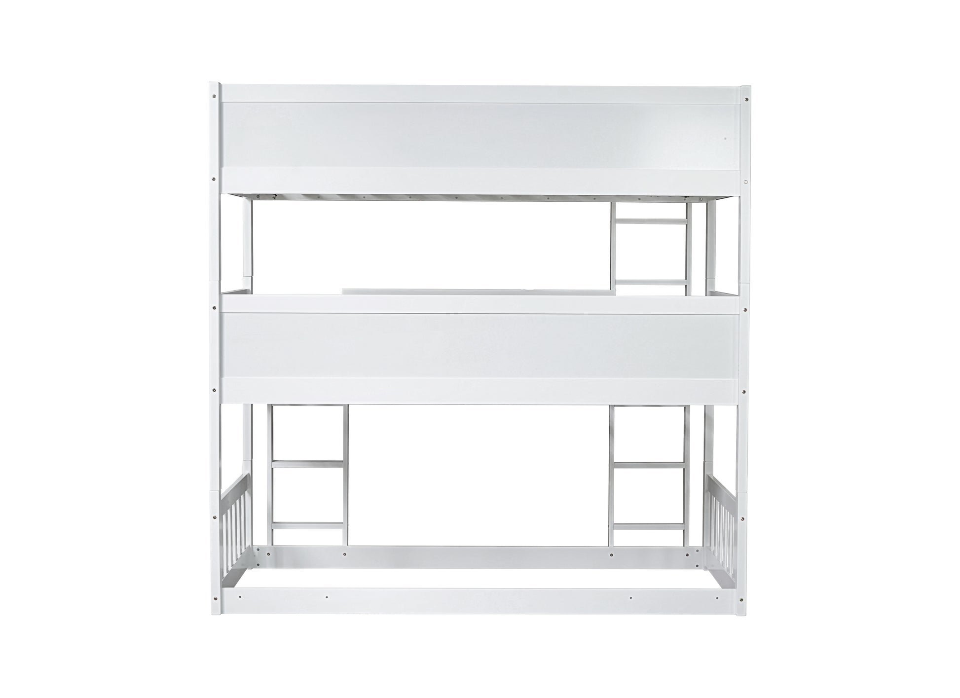 Twin Size Triple Rubber Wood Bunk Bed, With Ladders, Guardrails Detachable Bunk Bed, Twin Over Twin Over Twin,White Twin White Bedroom American Design Bed Frame Rubber Wood