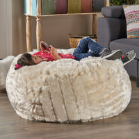 Amori Modern 3 Foot Faux Fur Bean Bag White Color White Faux Fur