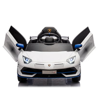 12V Kids Ride On Car W Parents Remote Control,Licensed Lamborghini Aventador Xago,Hydraulic Pressure Door,Slow Start,Early Education,Bluetooth,Adjustable Volume,Mp3,Usb,Led Lights For Kids Aged 3 8. White 50 99 Lbs Polypropylene