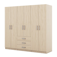 6 Doors Wooden Wardrobe Storage For Bedroom, With Big Drawers, Gray Brown Plywood