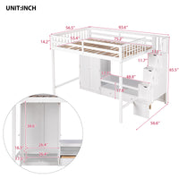 Full Size Loft Bed Frame With Wardrobe,Low Storage Table And Storage Staircase,White Gray Expected Arrival Time:10.20 White Solid Wood Mdf