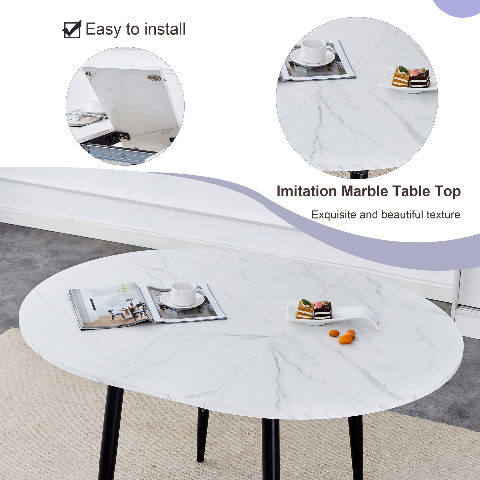 With A Clever Retractable Mechanism, The Mdf Table Top Is Made Of Black Metal Legs And Has A Smooth And Delicate Surface. The Unique Look Creates The Sleekof A Modern Home. White Mdf Metal