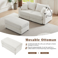 72.8" Modern Style Loveseat Sofa Sectional Sofa Couch With Storage Space, A Movable Ottoman, Two Usb Ports, Two Cup Holders, A Phone Holder For Living Room, Beige Beige Foam Corduroy 3 Seat