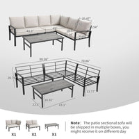 Grand Patio 4 Piece Patio Furniture Set, All Weather Outdoor Conversation Set Sectional Sofa With Water Resistant Beige Thick Cushions And Coffee Table Beige Cotton Steel