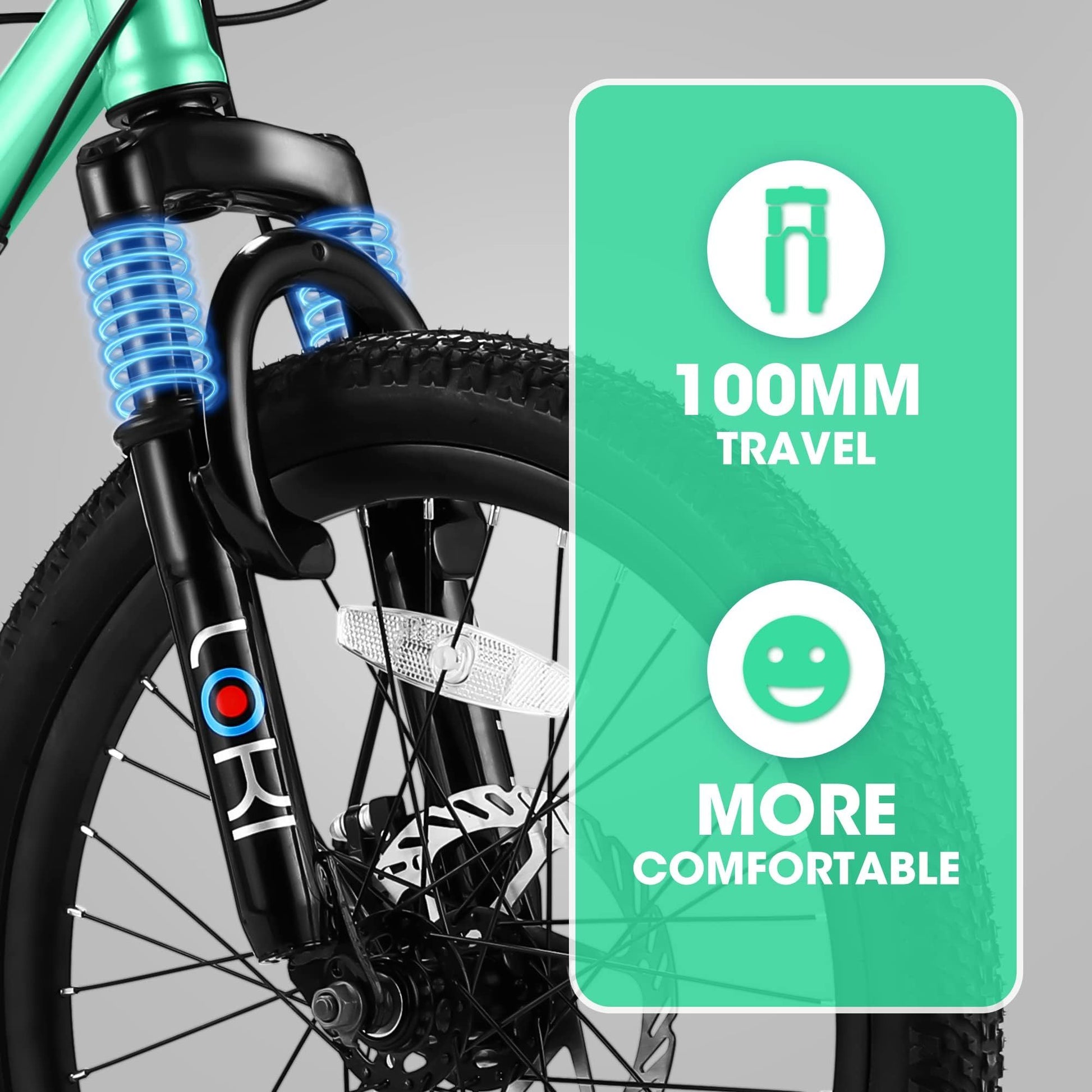 S20101 Ecarpat 20 Inch Kids Bike, Boys Girls Mountain Bike Ages 8 12, 7 Speed Teenager Children Kids' Bicycles, Front Suspension Disc U Brake, 14 Inch Height Steel Frame Green Polyurethane Foam Carbon Steel