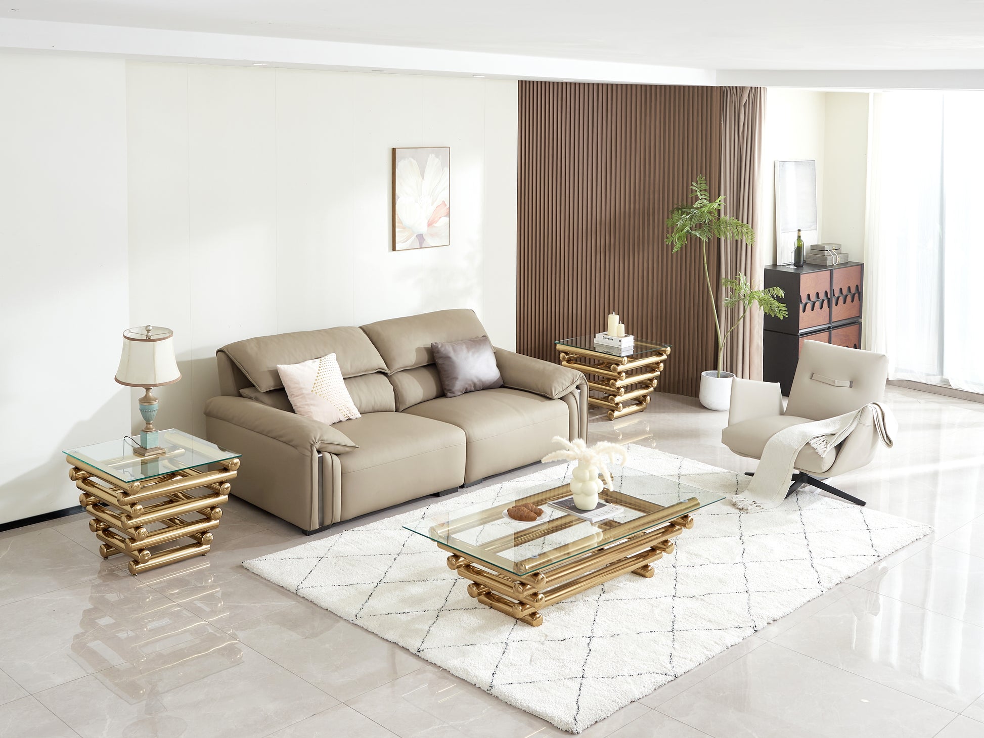 Modern Stainless Steel Coffee Table Set Set Of 3 , Clear Tempered Glass Table Top, Coffee Table & End Side Table 3 Pieces Sets For Living Room, Gold Clear,Gold Modern Open Storage Stainless