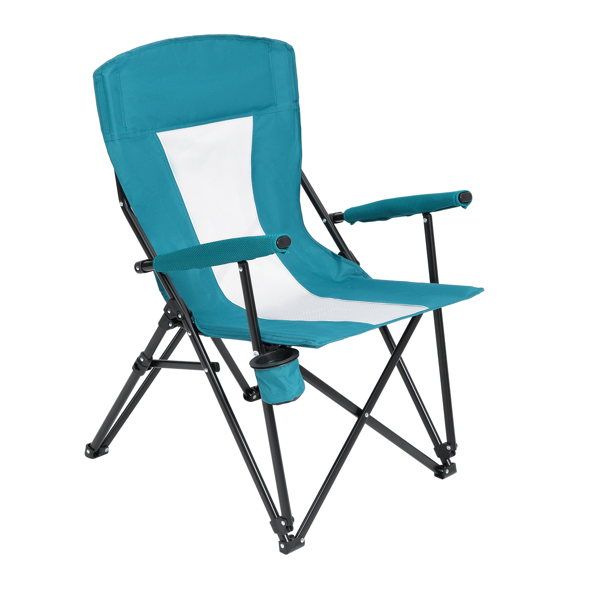 Steel Folding Mesh Quad Camping Chair, With Cup Holder, & Carry Bag Blue Red Seats 2 Steel